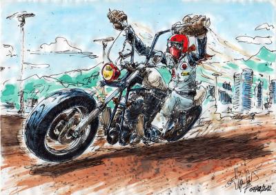 Philippe Gürel - Biker Harley Davidson - Aquarelle 2
