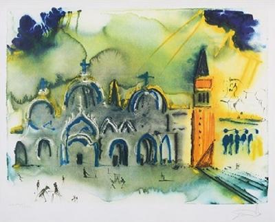 Salvador Dalì, Venice, (the Basilica and the Bell Tower), Lithographie, 1978 2