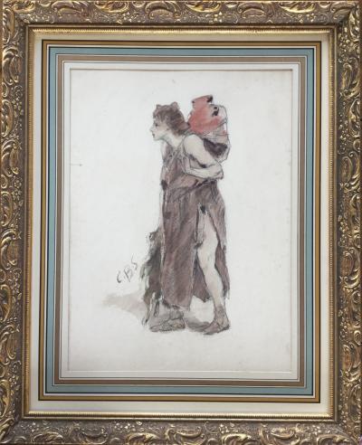 Casimir BRAU-SIMON - Le retour de la chasse ,vers 1898 - aquarelle sur traits de crayon 2