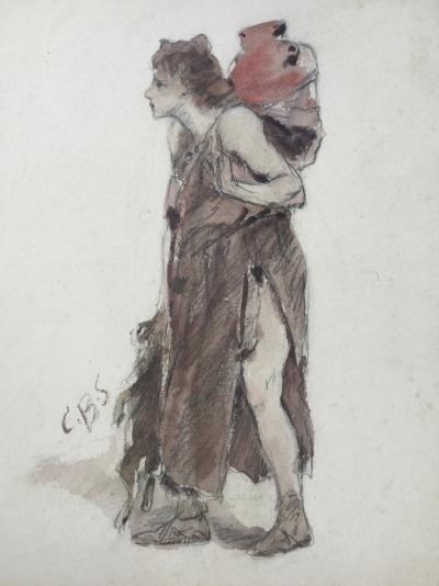 Casimir BRAU-SIMON - Le retour de la chasse ,vers 1898 - aquarelle sur traits de crayon 2