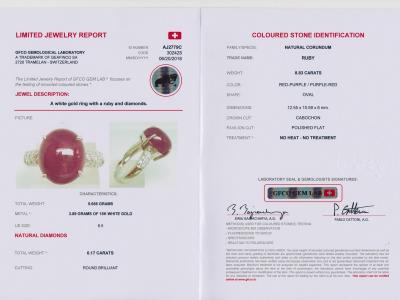 Bague en or blanc 18 carats rubis cabochon de  8.83 carats non chauffée et diamants - deux certificats 2