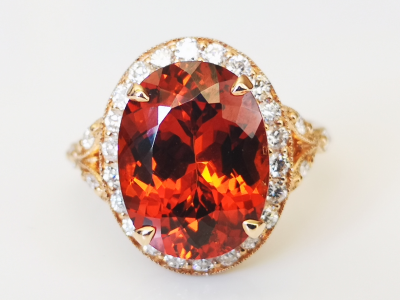 Bague marguerite en or rose, grenat spessartite de 7.46 carats et diamants - certificat 2