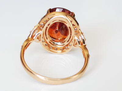 Bague marguerite en or rose, grenat spessartite de 7.46 carats et diamants - certificat 2