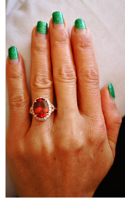 Bague marguerite en or rose, grenat spessartite de 7.46 carats et diamants - certificat 2