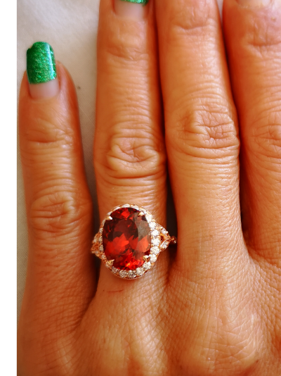 Bague marguerite en or rose, grenat spessartite de 7.46 carats et diamants - certificat 2