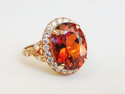 Bague marguerite en or rose, grenat spessartite de 7.46 carats et diamants - certificat 2