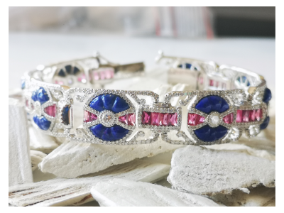 Bracelet de style art décor en or gris 18 carats  lapis lazuli , rubis calibrés et diamants - certificat 2