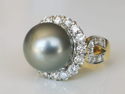 Bague en or 18 carats perle gris des mers du Sud 2