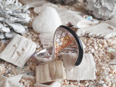 Bague originale  en or gris 18 carats  saphirs jaunes ou oranges et diamants onyx 2