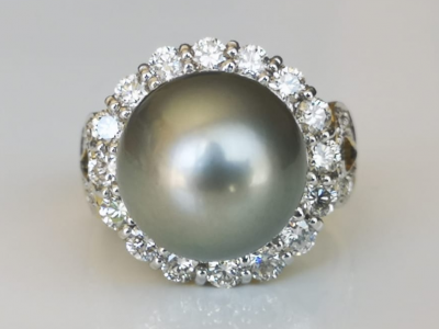 Bague en or 18 carats perle gris des mers du Sud 2