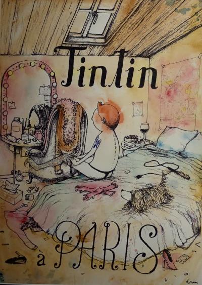 DRAN - Tintin à Paris, 2018 - Lithographie signée et rehaussée 2