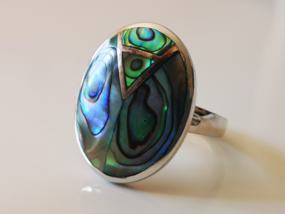 Bague en argent  nacre multicolore 2