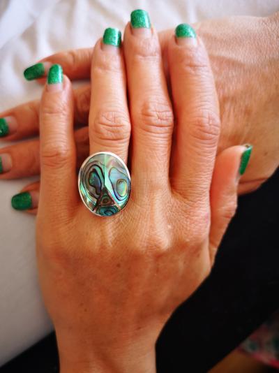 Bague en argent  nacre multicolore 2