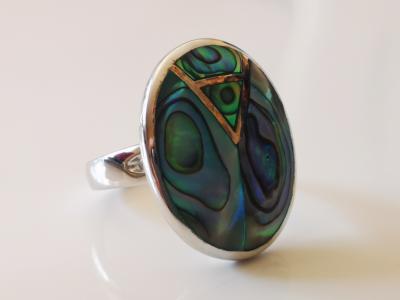 Bague en argent  nacre multicolore 2