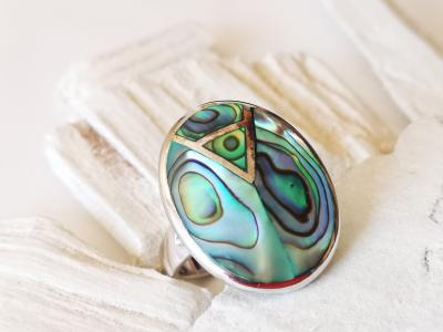 Bague en argent  nacre multicolore 2