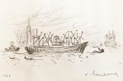 André HAMBOURG - Vers le Campanile, Venise, 1977, Dessin original signé 2