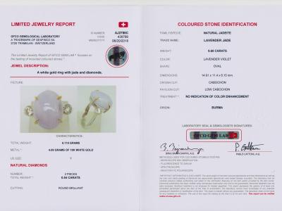 Bague en or blanc 18 carats Jade lavande de Birmanie de 9.6 carats et diamants - certificat 2