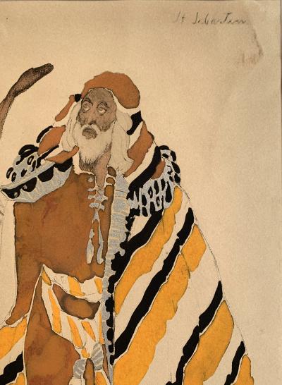 Léon BAKST - Projet Costume Saint-Sebastien, 1922  - Lithographie réhaussée 2