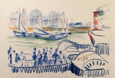 Charles MALLE - Tréport, la promenade en mer - Pastel original signé 2
