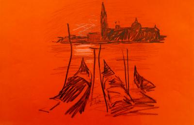 Charles MALLE - La lagune, Venise - Dessin original signé 2