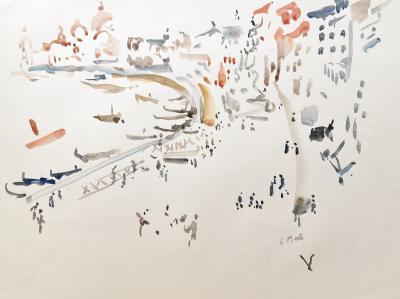 Charles MALLE - Riva degli Schiavoni, Venise, 1995 -- Aquarelle originale signée 2