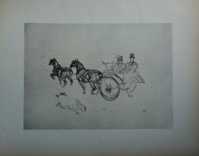 Henri de TOULOUSE-LAUTREC (d’après) - Couple en calèche,  Lithographie signée, 1927 2