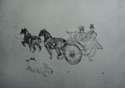 Henri de TOULOUSE-LAUTREC (d’après) - Couple en calèche,  Lithographie signée, 1927 2