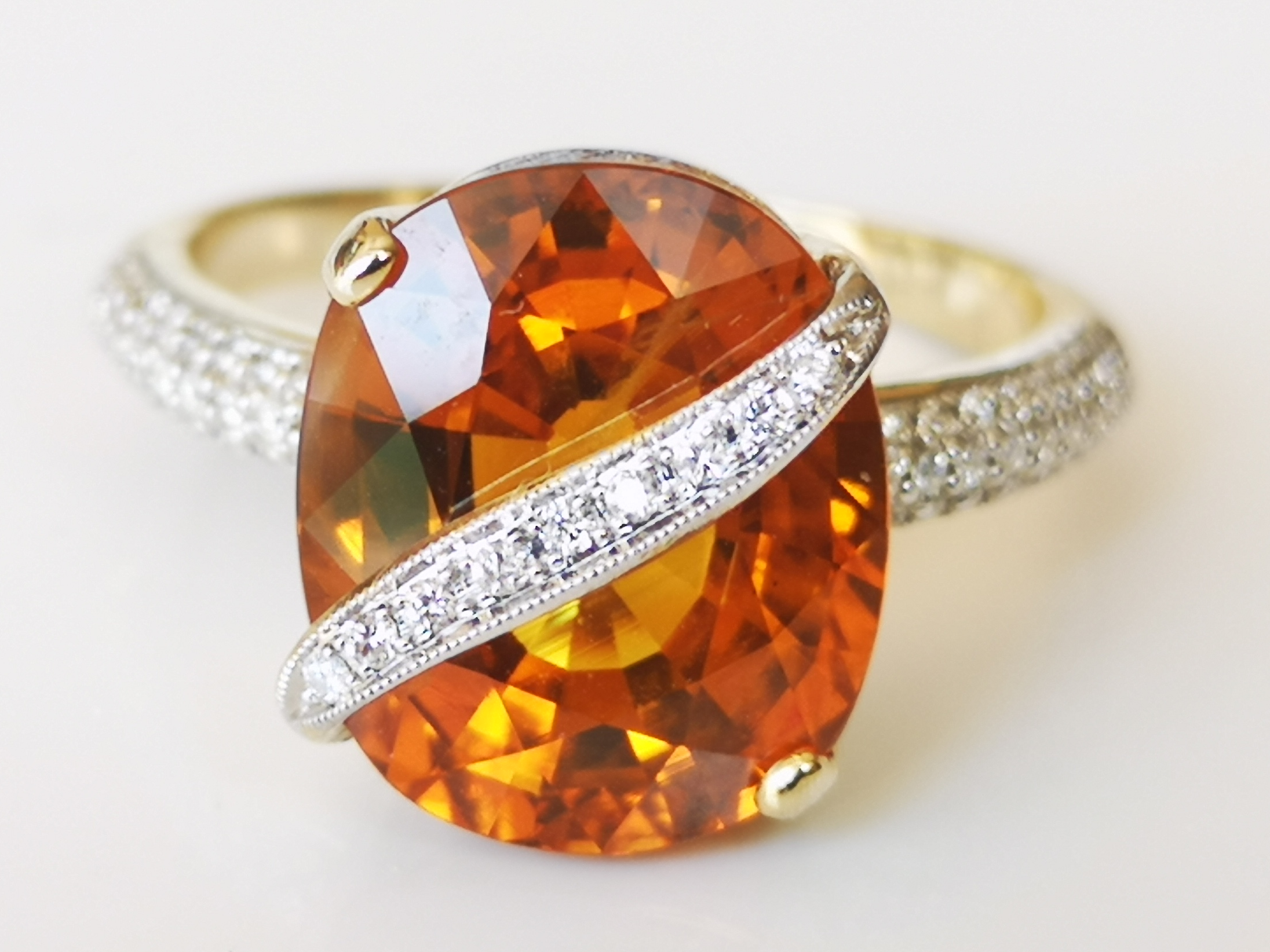 Bague Or 18K Jaune Diamant & Saphir – Taille 55, Style Cocktail, Neuf Écrin