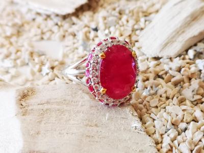 Bague marguerite  en or gris  18 carats rubis de 5.2 cts et diamants - certificat 2