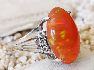 Bague en platine opale de feu de taille cabochon de 4.98 carats diamants - certificat 2
