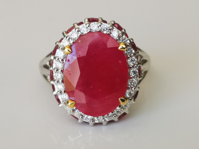 Bague marguerite  en or gris  18 carats rubis de 5.2 cts et diamants - certificat 2