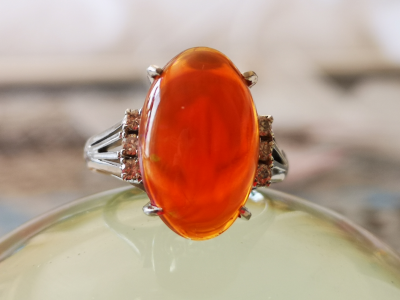 Bague en platine opale de feu de taille cabochon de 4.98 carats diamants - certificat 2
