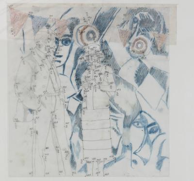 Jean  LE GAC - La visite aux demoiselles d’Avignon, 2008 - Crayon sur papier et calque 2