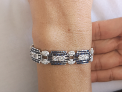 Bracelet de style art déco en or gris 18 carats saphirs calibrés et de diamants  - certificat 2