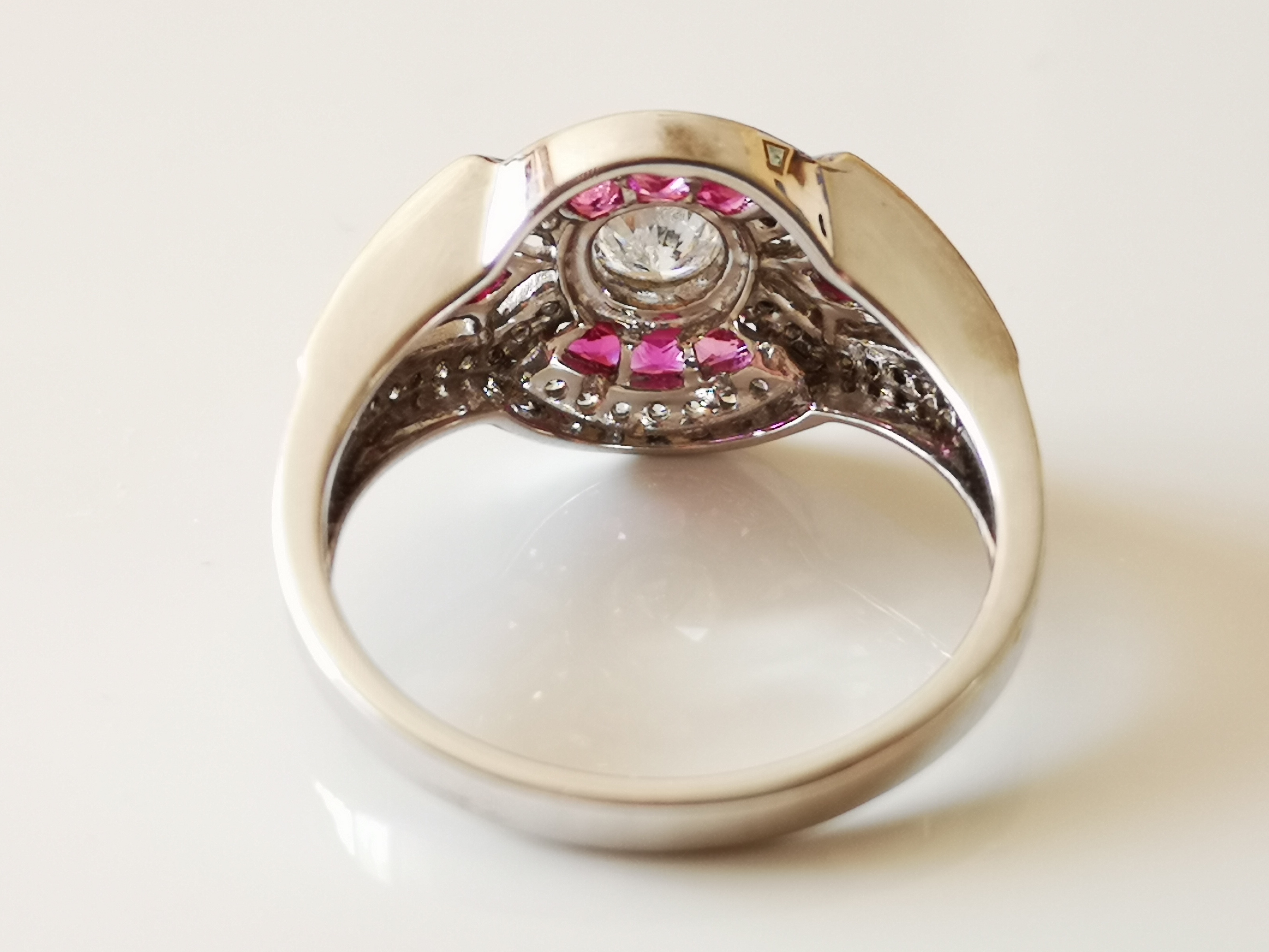 Bague Art Déco En Or 18 Carats Sertie De Diamants Et Rubis - Taille 55 - Occasion
