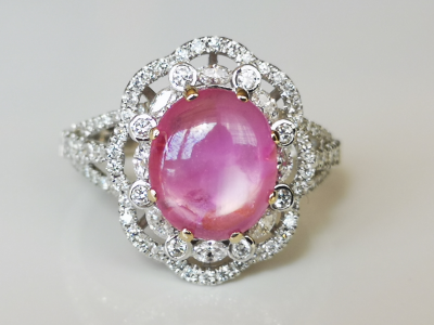 Bague marguerite en or blanc 18 carats rubis étoilé non chauffé de Birmanie pour 3.45 cts et diamants - certificats 2
