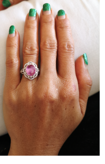 Bague marguerite en or blanc 18 carats rubis étoilé non chauffé de Birmanie pour 3.45 cts et diamants - certificats 2