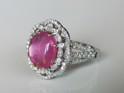 Bague marguerite en or blanc 18 carats rubis étoilé non chauffé de Birmanie pour 3.45 cts et diamants - certificats 2