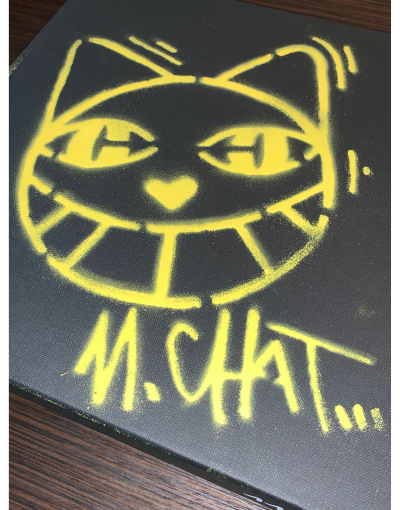M.Chat - Chat Souriant - Pochoir à l’encre sur carton - 2018 - Edition limitée 2
