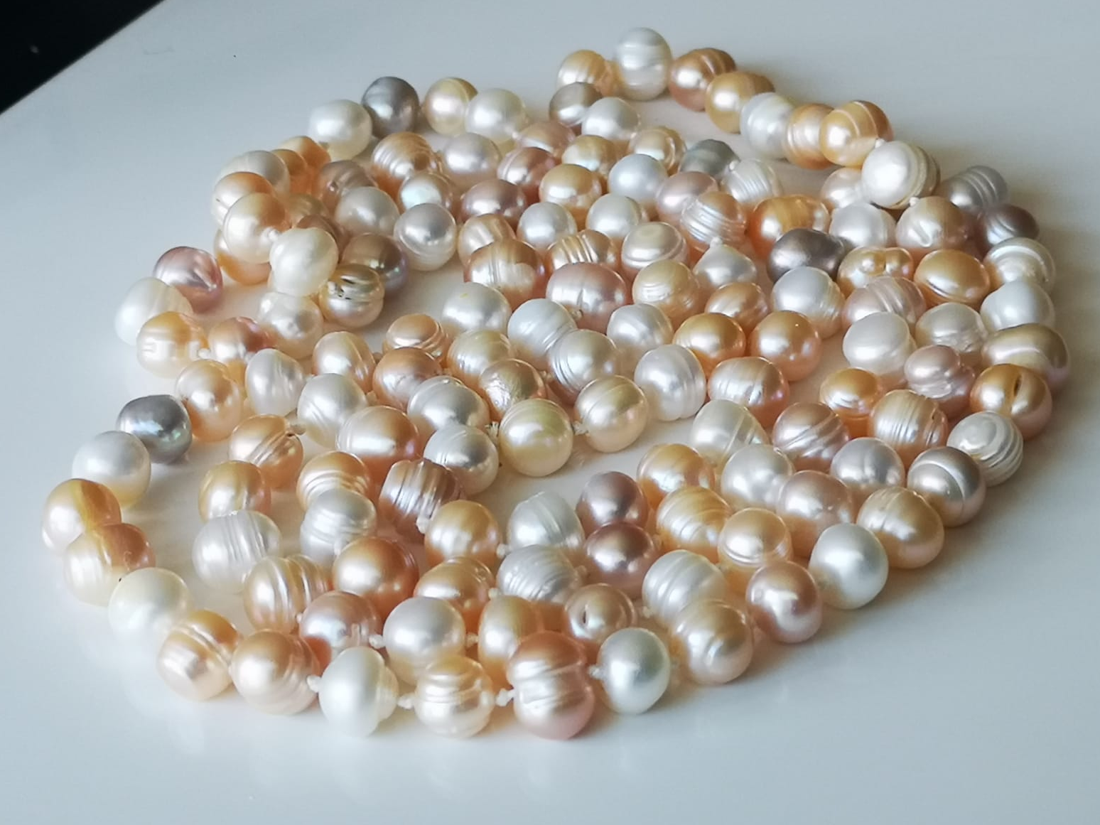 Collier Sautoir Vintage En Perles De Verre Agate - Long, Style Rétro - Occasion En Bon état