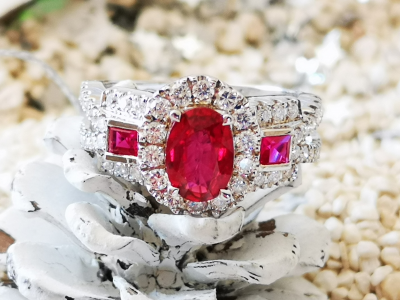 Bague en or gris de style art déco rubis et diamants - certificat 2