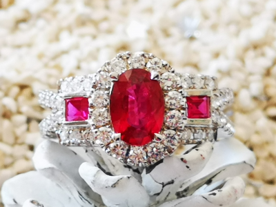 Bague en or gris de style art déco rubis et diamants - certificat 2