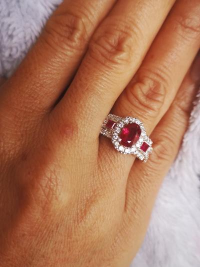 Bague en or gris de style art déco rubis et diamants - certificat 2