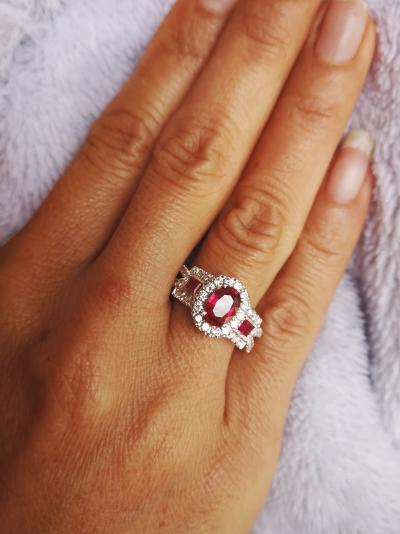 Bague en or gris de style art déco rubis et diamants - certificat 2