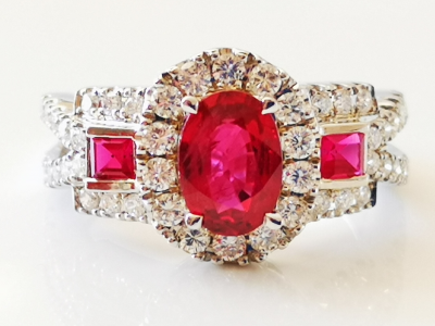 Bague en or gris de style art déco rubis et diamants - certificat 2