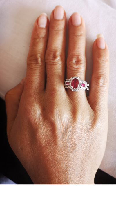 Bague en or gris de style art déco rubis et diamants - certificat 2