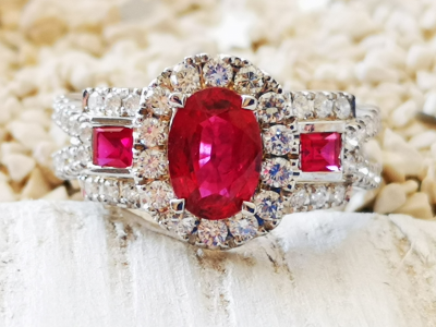 Bague en or gris de style art déco rubis et diamants - certificat 2