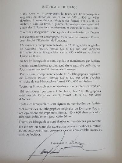 Raymond POULET - Jacques Brel, Vivre Debout- Ouvrage composé de texte et lithographies 2