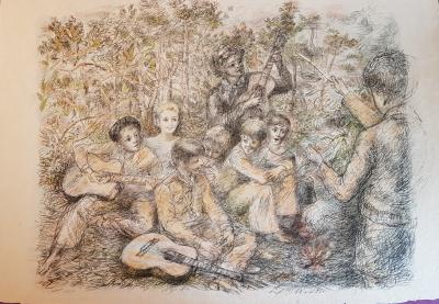Lucien Philippe MORETTI - Scouts chantants - Lithographie signée 2