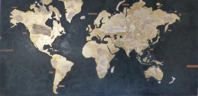 Fernando ALDAY - Kitchen Map, 2015, Collage et feuille d'or sur toile 2